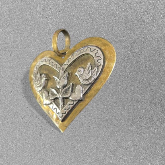 Vintage RARE Retired Jeep Collins Brass & Sterling Handmade Dove Heart Pendant - Picture 9 of 13